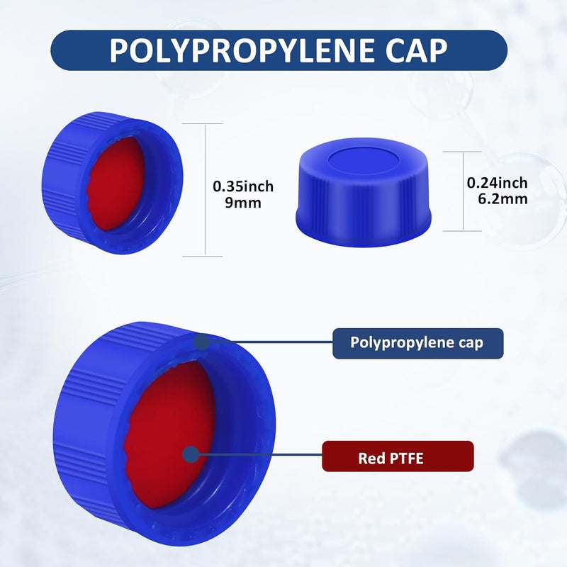 LVDALAB Blue Solid Polypropylene Cap Chromatography vials Caps, Red Silicone Septa with Ribbed Thread Screw Cap, Accessary for 1.5ml 18.ml 2ml 9-425 HPLC Autosampler Vials Pack of 100(Caps Only) - Image 3
